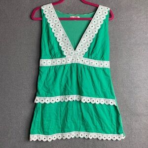 Anthropologie Lu Lu Lame sleeveless floral embroidered top size L